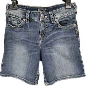 Silver Jeans Suki Mid Rise Shorts Womens 28 Blue Stretch Denim Faded Curvy Fit